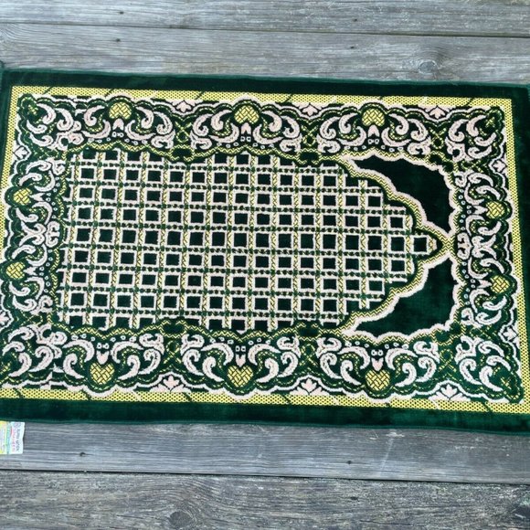 Jainamaz Modefa Prayer Rug Green Soft Velvet Area Rug Religious Rug Musalah - Picture 10 of 10